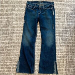 BKE Blue Flare Jeans with Distressing